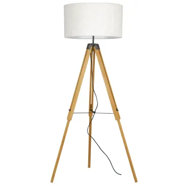 I-STUDIOS/PT - Piantana Treppiedi Legno di Ciliegio Paralume Tessuto Bianco Lampada da Terra Moderna E27