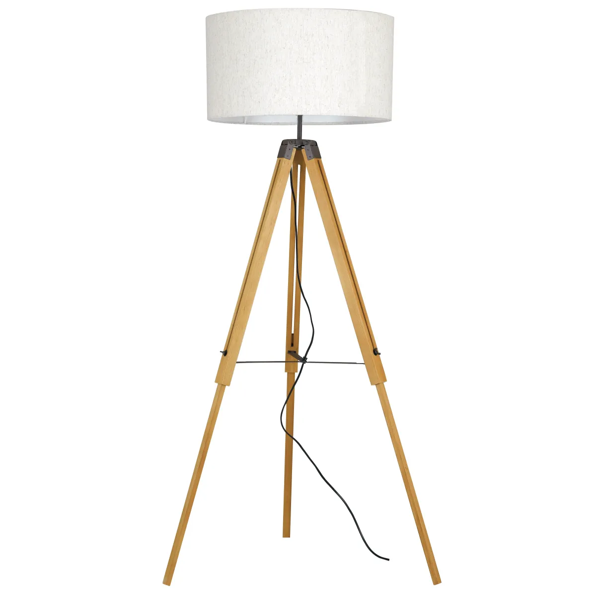 I-STUDIOS/PT - Piantana Treppiedi Legno di Ciliegio Paralume Tessuto Bianco Lampada da Terra Moderna E27