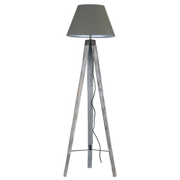 Lampadaire en bois gris tourterelle avec abat-jour gris E27