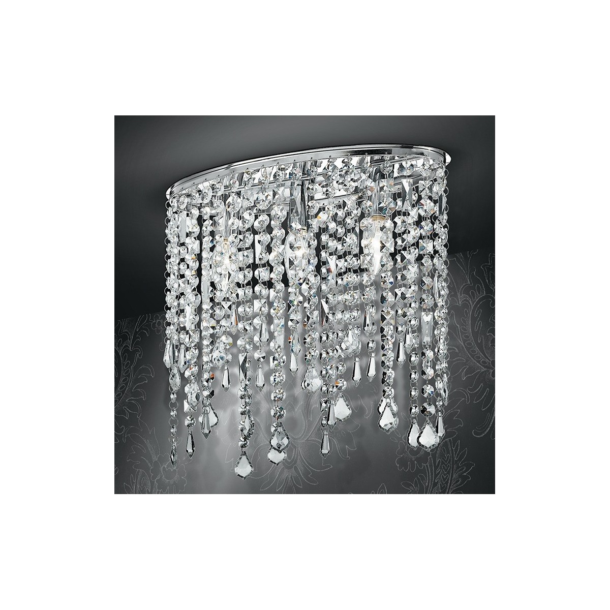 I-BREEZE/PL3 - Plafoniera Ovale Metallo Pendenti Cristalli K9 Lampada Interno Soffitto Classica E14