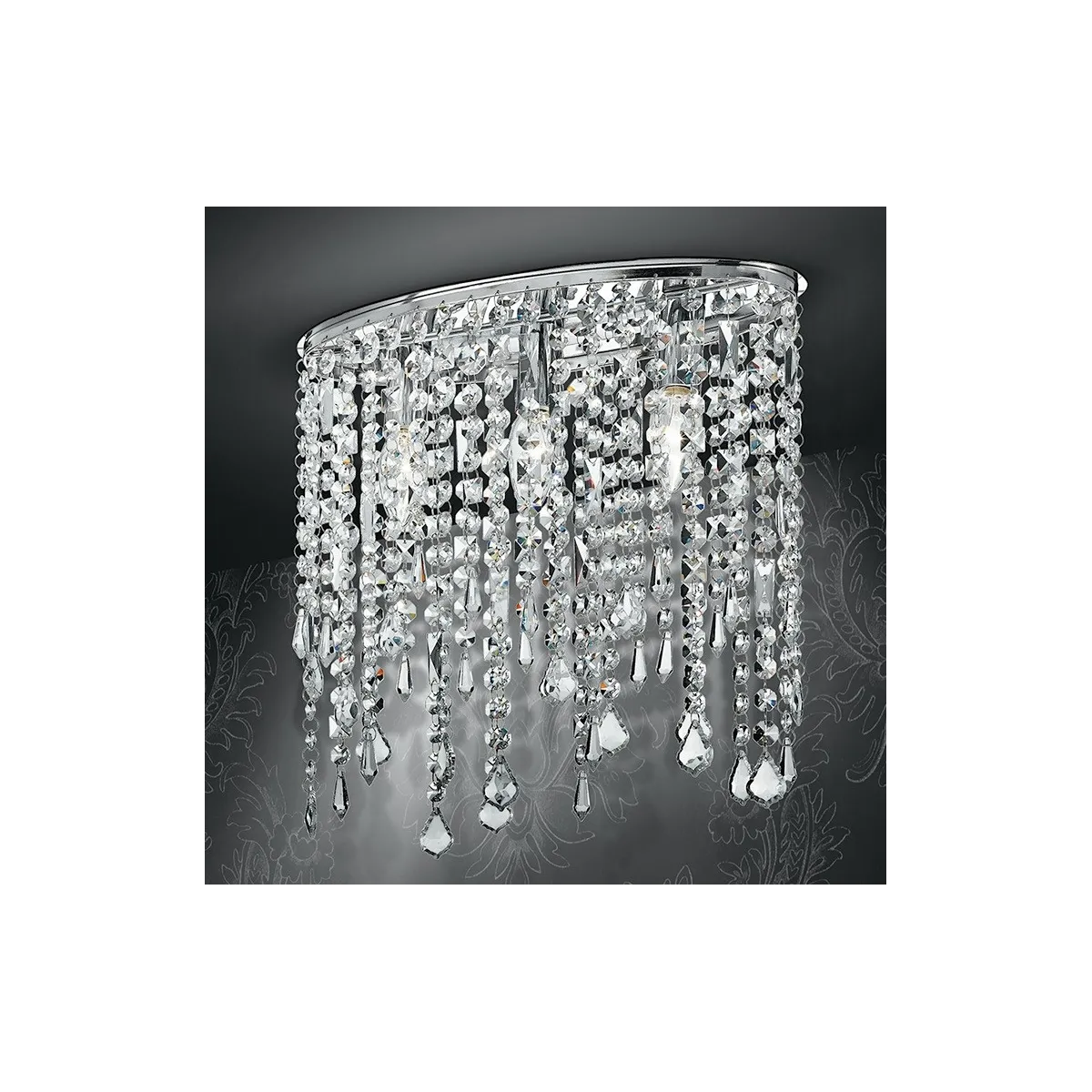I-BREEZE/PL3 - Plafoniera Ovale Metallo Pendenti Cristalli K9 Lampada Interno Soffitto Classica E14