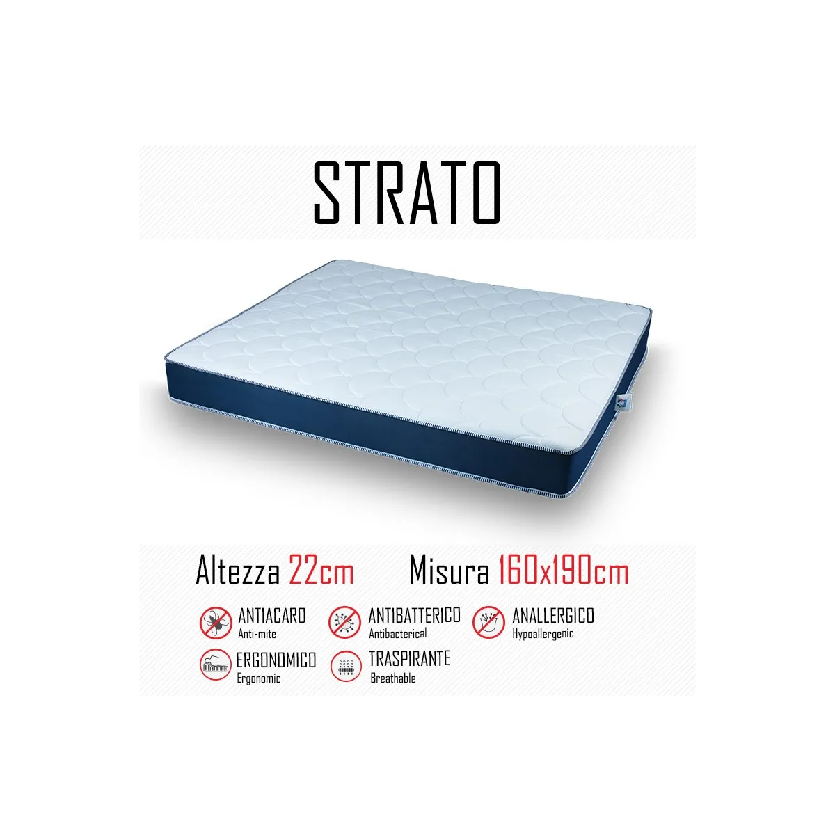 Matelas Strato 160x190 en polyuréthane hauteur 22cm