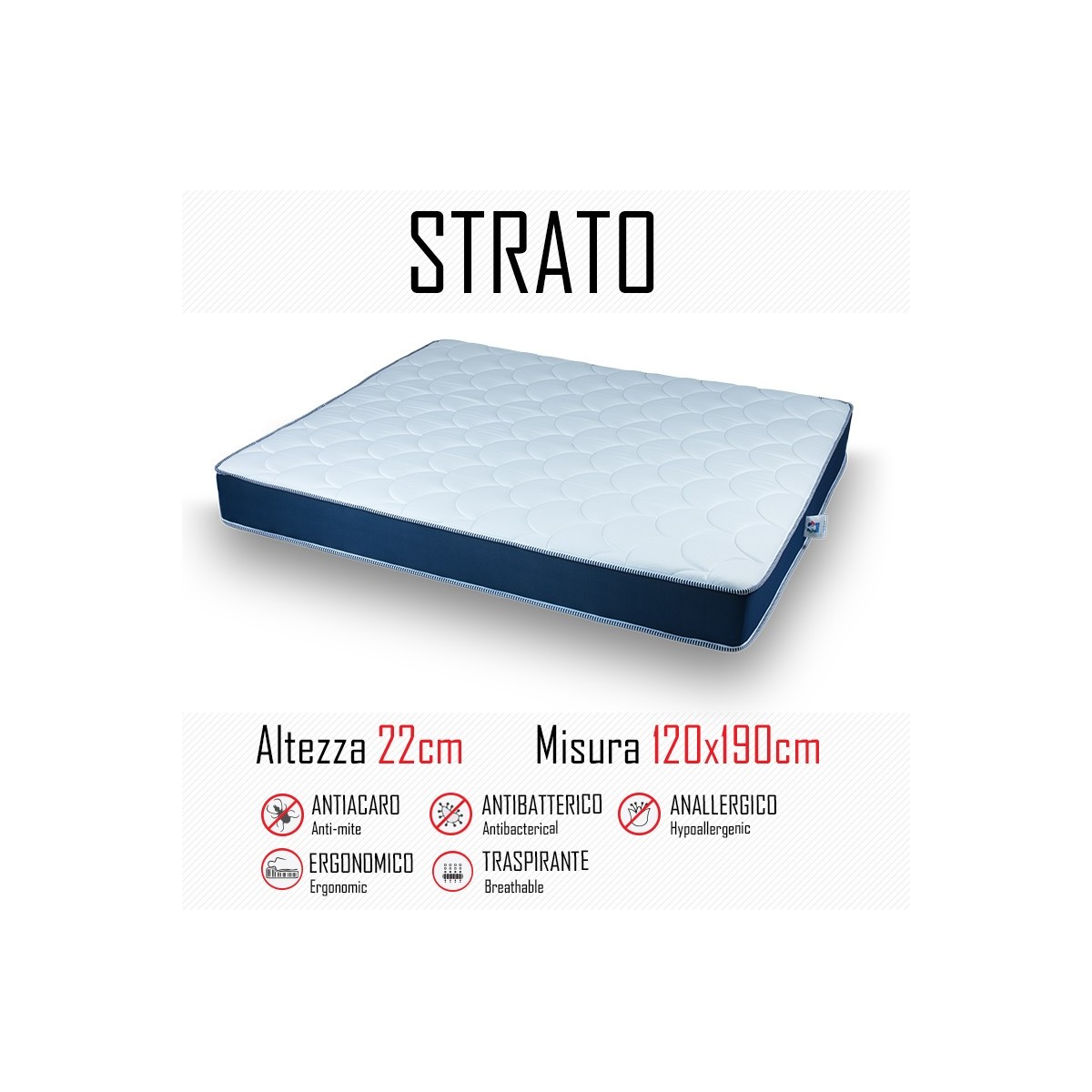 Matelas Strato 120x190 en polyuréthane 22cm de haut