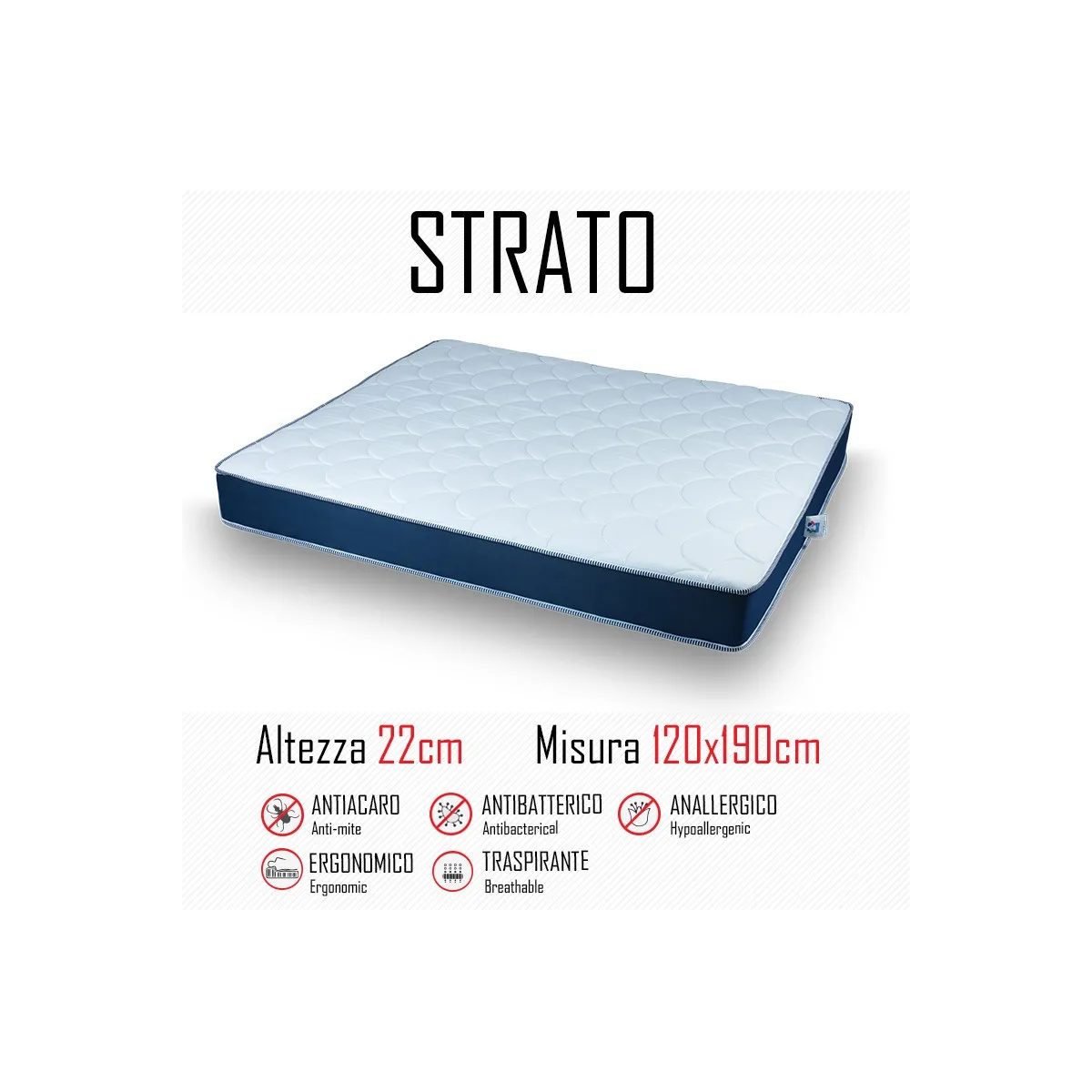 Materasso Strato 120x190 in poliuretano alto 22cm