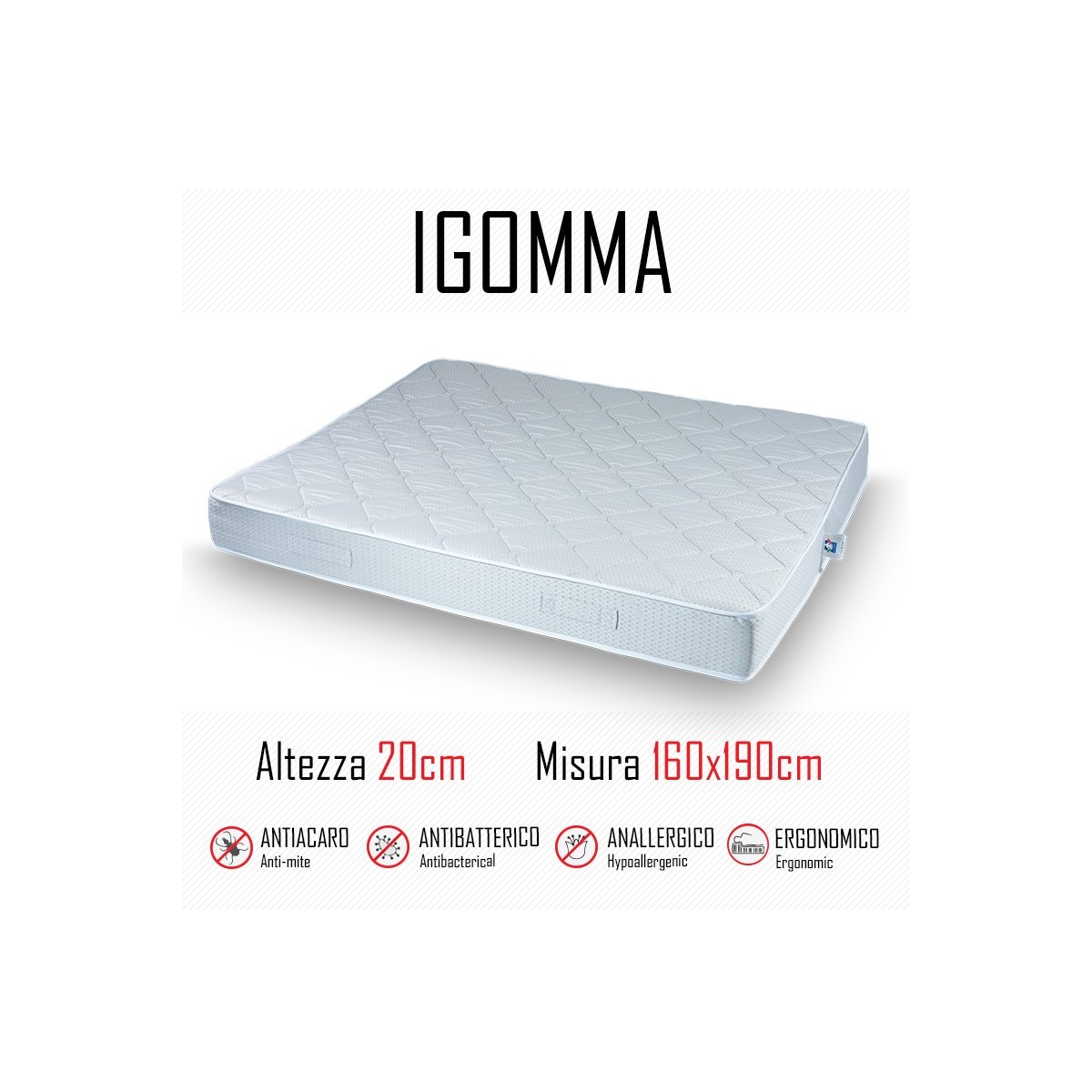 Matelas en caoutchouc ignifuge 160x190 en polyuréthane hauteur 20cm