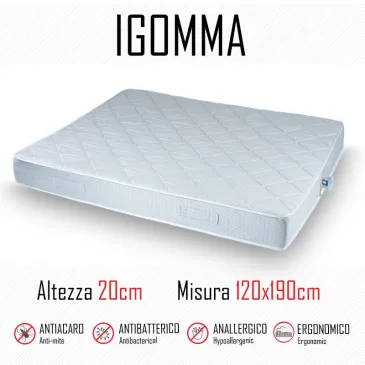 Materasso ignifugo gomma 120x190 in poliuretano alto 20cm