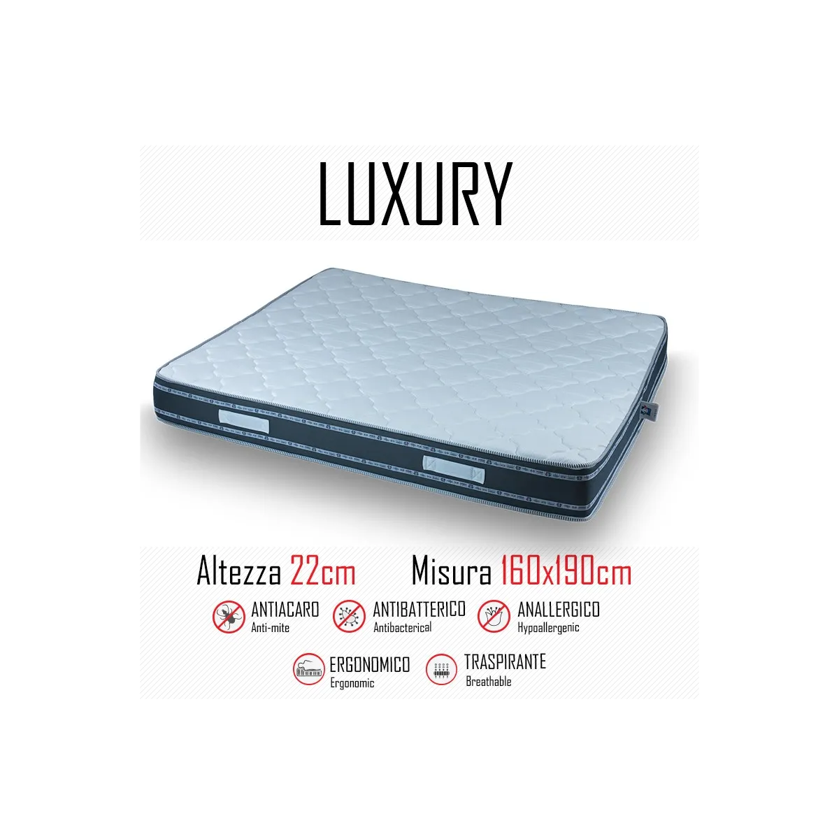Matelas de luxe 160x190 en polyuréthane hauteur 22cm