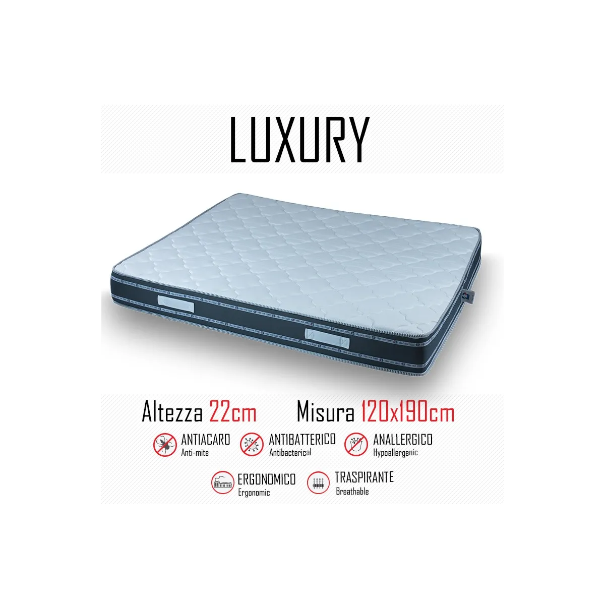 Materasso Luxury 120x190 in poliuretano alto 22cm