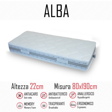 Alba-Matratze 80x190 aus Gummi und Memory 22 cm hoch