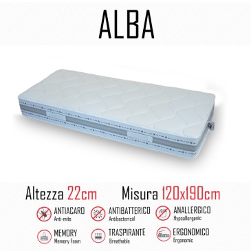 Matelas Alba 120x190 en caoutchouc et mémoire 22cm de haut