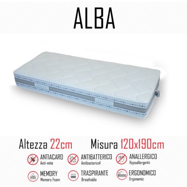 Materasso Alba 120x190 in gomma e memory alto 22cm