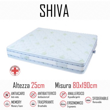 Matelas Shiva9 Zone 80x190 en caoutchouc et mémoire 25cm de hauteur