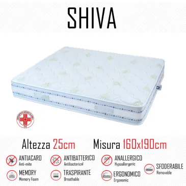 Materasso Shiva9 Zone 160x190 in gomma e memory alto 25cm