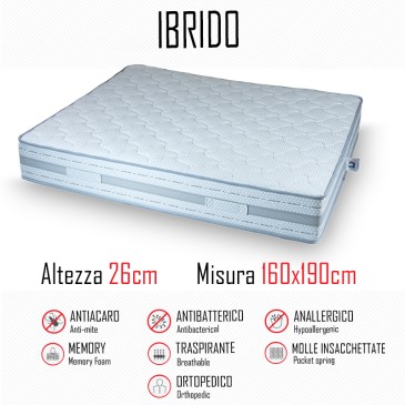 Matelas hybride 160x190 avec ressorts indépendants et mémoire 26cm de hauteur