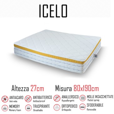 Matratze Icelo 80x190 mit unabhängigen Federn und Memory-Funktion, 27 cm hoch