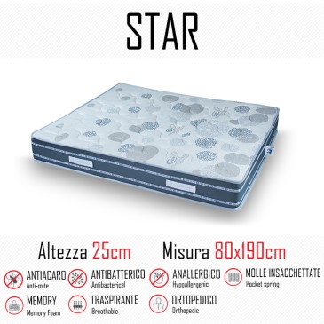 Matelas Star 80x190 avec ressorts indépendants et mémoire de 25cm de hauteur