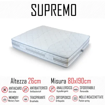 Materasso Supremo 80x190 a molle indipendenti e memory alto 26cm