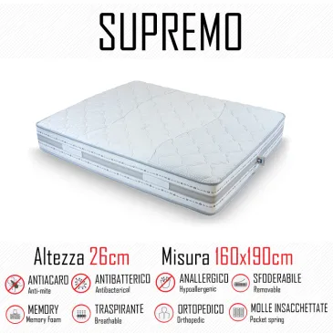 Materasso Supremo 160x190 a molle indipendenti e memory alto 26cm