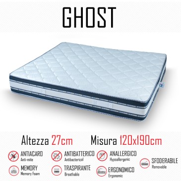 Materasso Ghost Sfod 120x190 in gomma e memory alto 27cm