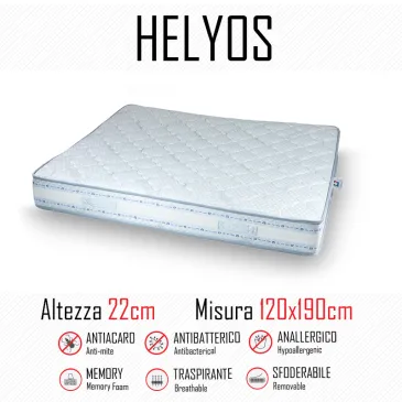 Materasso Helyos 120x190 in gomma e memory alto 22cm