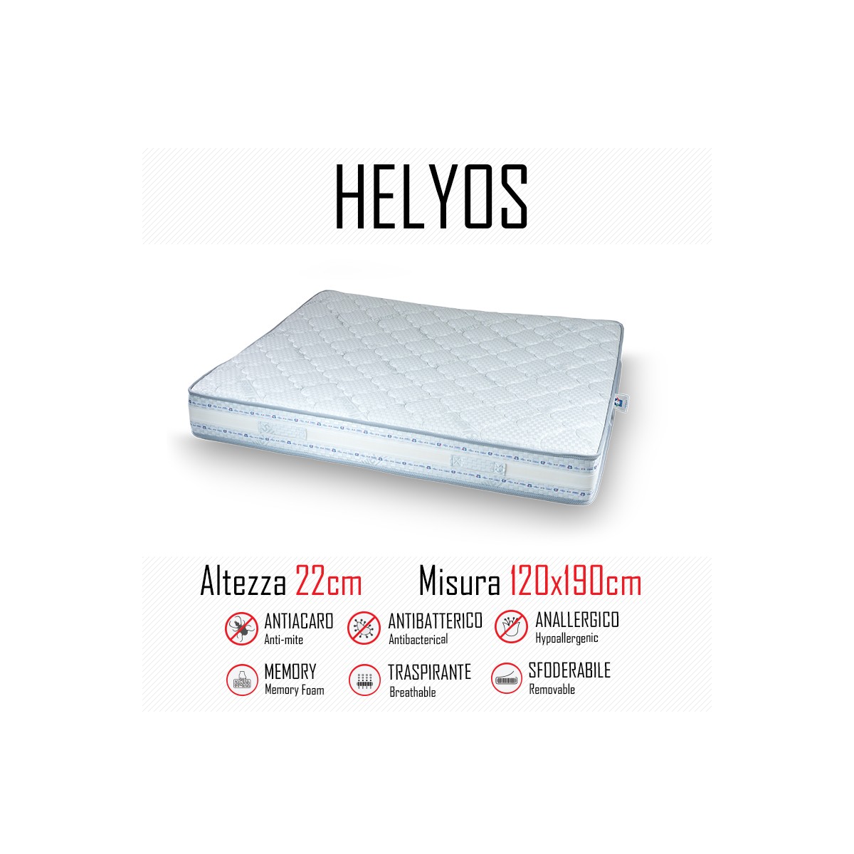 Matelas Helyos 120x190 en caoutchouc et mémoire 22cm de hauteur