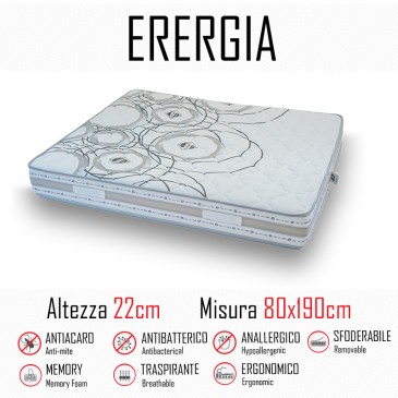 Matelas Energy 80x190 en caoutchouc et mémoire 22cm de hauteur