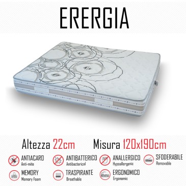 Materasso Energia 120x190 in gomma e memory alto 22cm