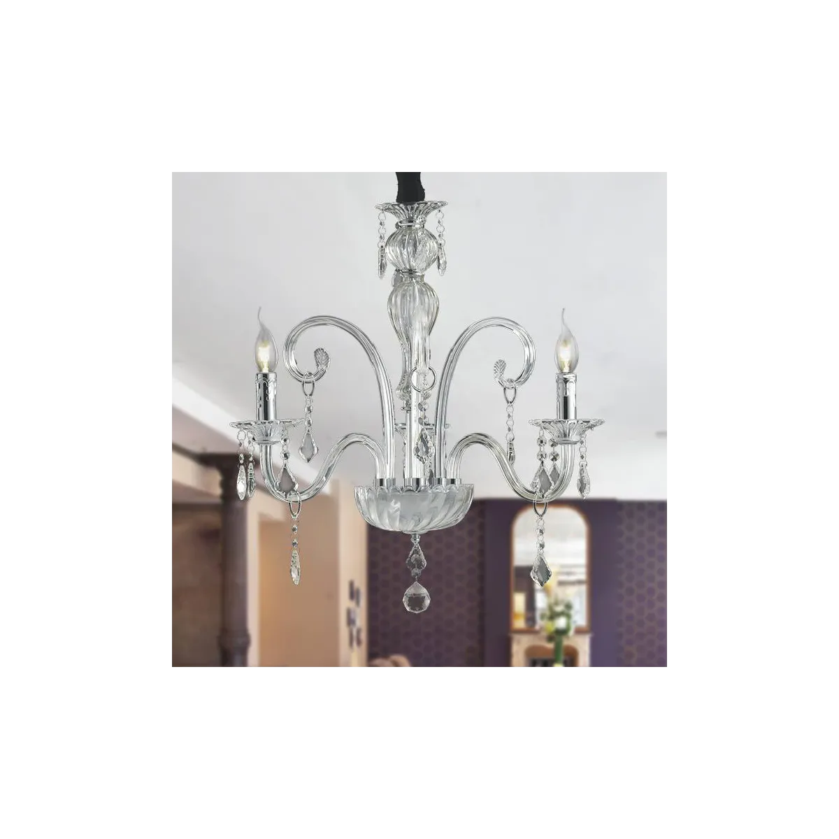 I-246/00100 - Lampadario Vetro Pendagli Cristallo K9 Sospensione Classica E14