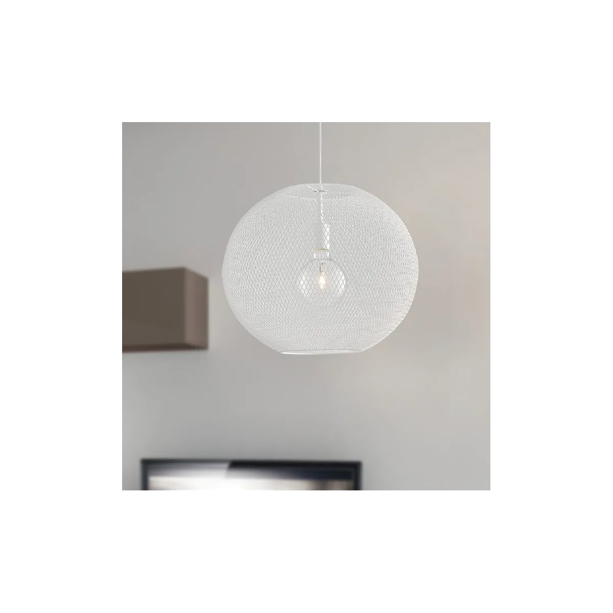 I-ESEDRA-S50 BCO - Lampadario a Sospensione Rete Sferica Metallo Bianco Moderno E27