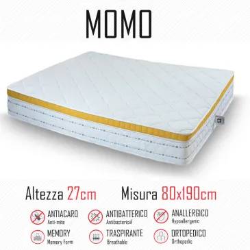 Materasso Momo 80x190  gomma e memory alto 27cm
