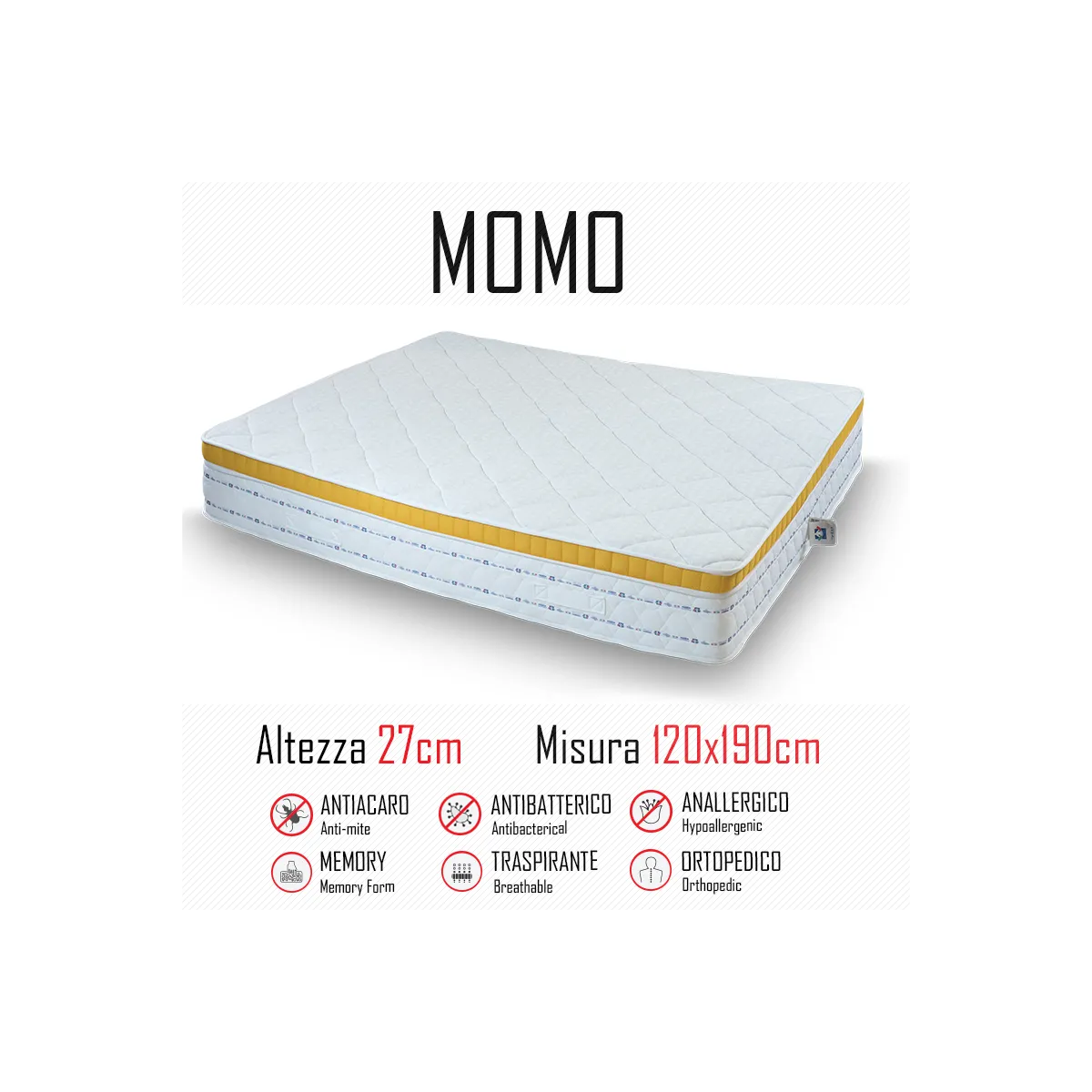 Materasso Momo 120x190 gomma e memory alto 27cm