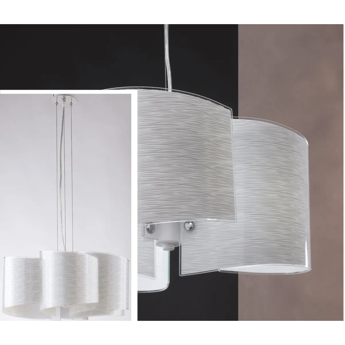 I-JOYCE/S2 - Lampadario a Sospensione Vetro Decoro Linee Interno Moderno E27