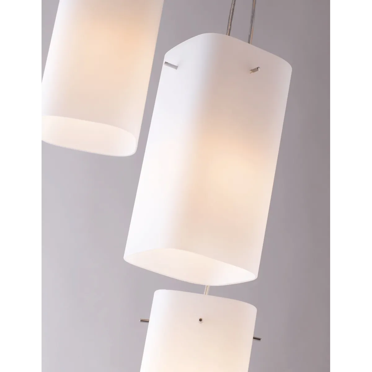 I-SQUARE/S3 - Lampadario a 3 Sospensioni Squadrate Vetro Bianco Metallo Moderno E27