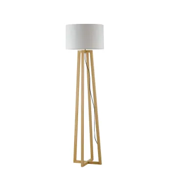 Lampadaire en bois naturel et tissu, 165 cm, E27 | Mondialshop