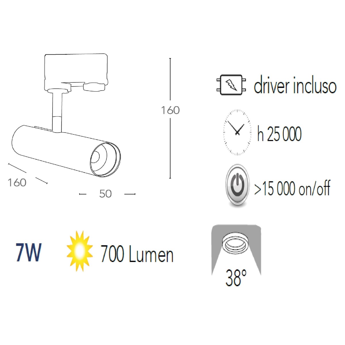 Verstellbarer LED-Schienenstrahler aus A+-Chromaluminium....