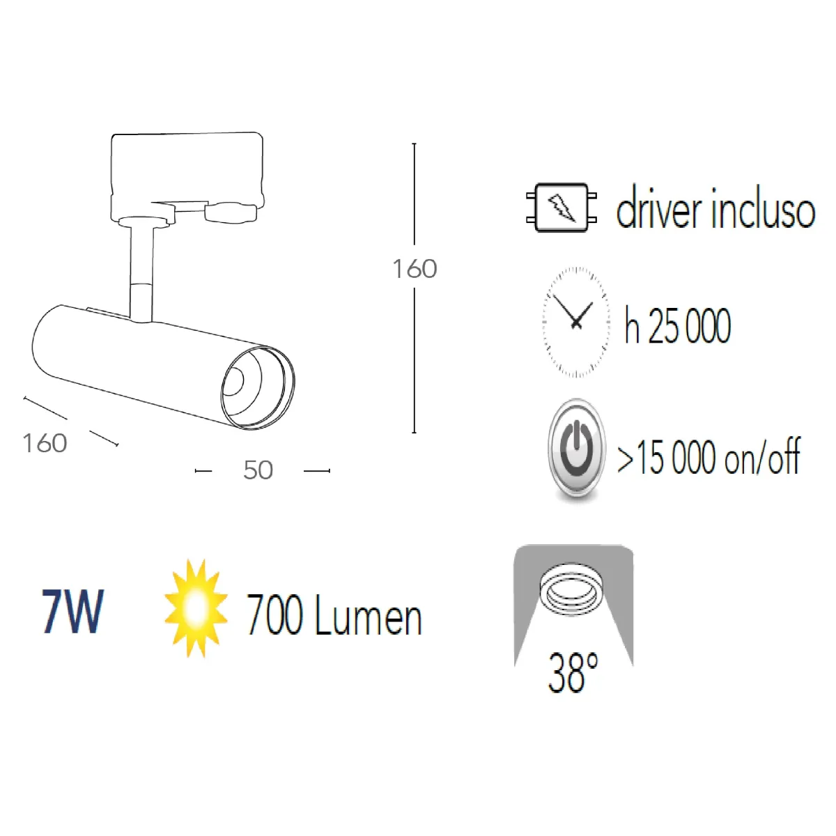 Faretto per binario orientabile a led in alluminio oro A+ Luce calda 7 W