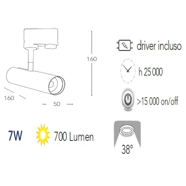 Faretto per binario orientabile a led in alluminio oro A+ Luce naturale 7 W