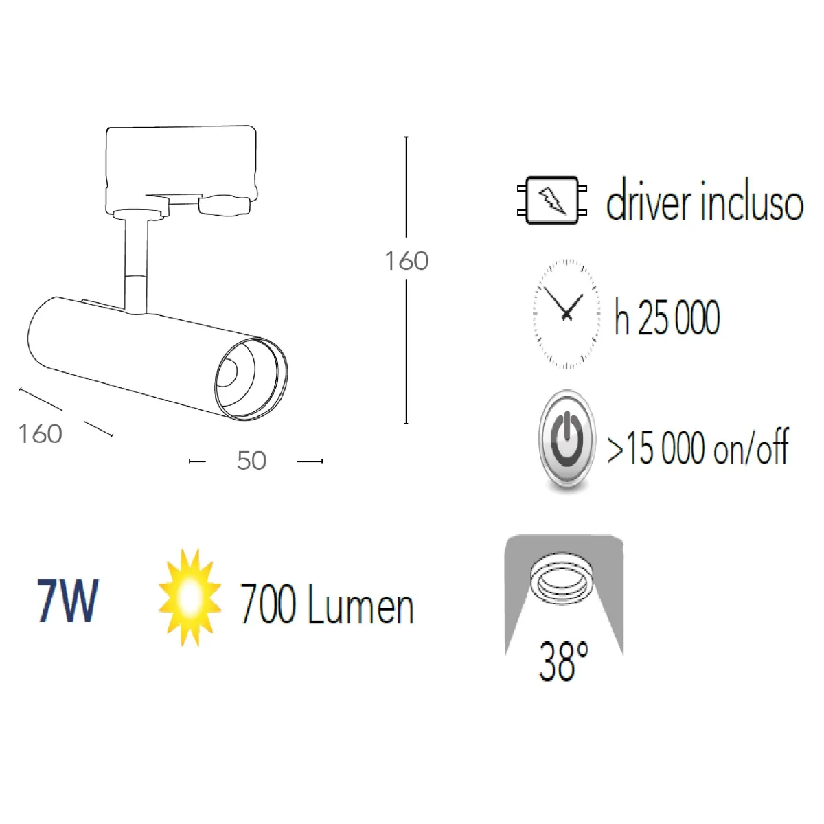 Verstellbarer LED-Schienenstrahler aus goldenem Aluminium A+, natürliches Licht 7 W