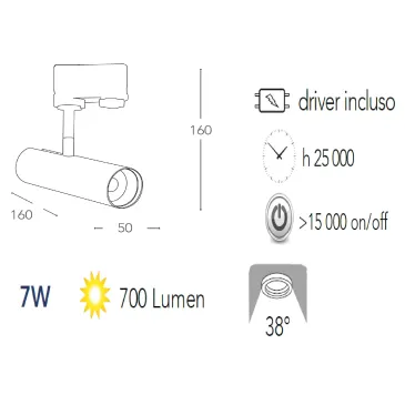 Verstellbarer LED-Schienenstrahler aus weißem Aluminium A+, natürliches Licht 7 W