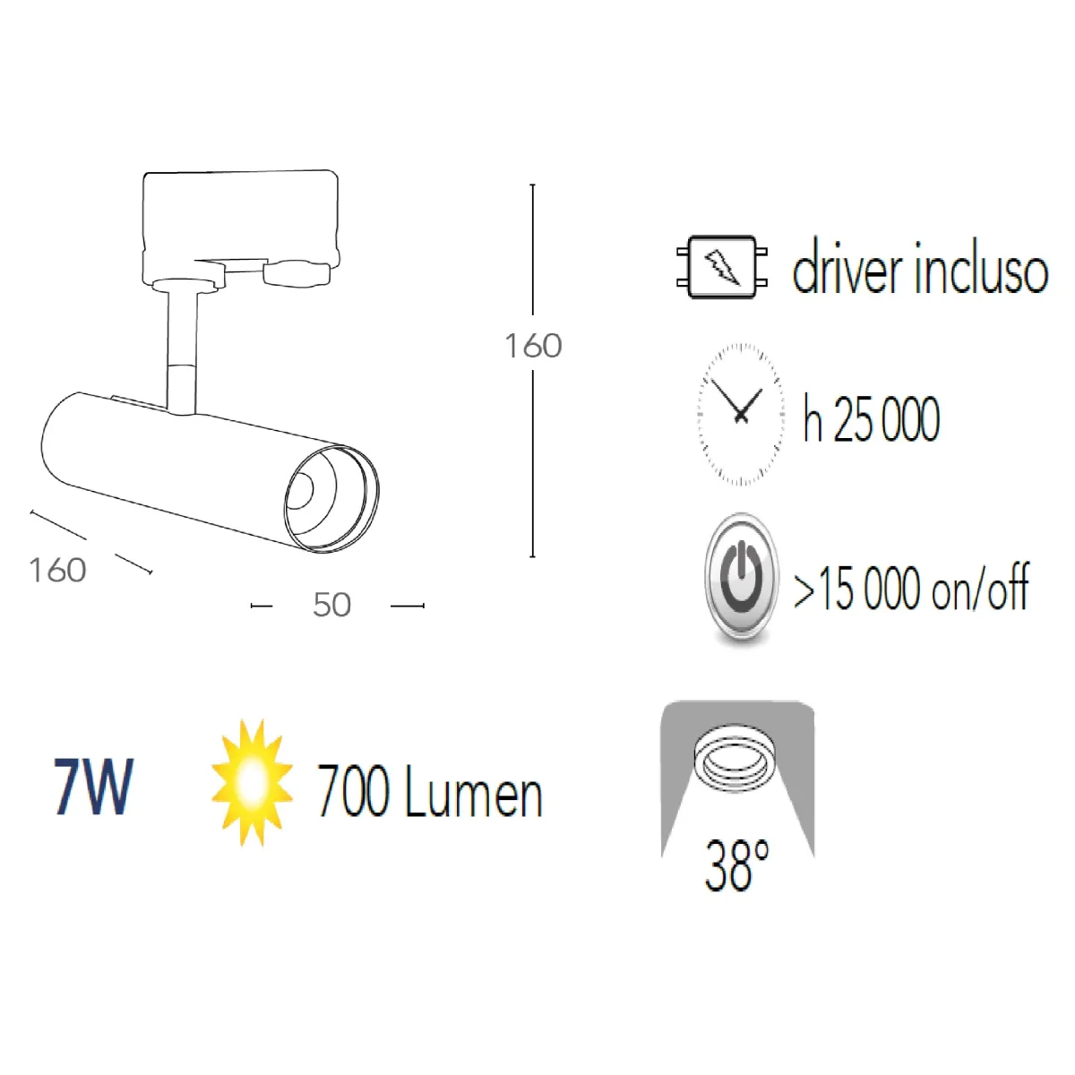 Verstellbarer LED-Schienenstrahler aus weißem Aluminium A+, natürliches Licht 7 W