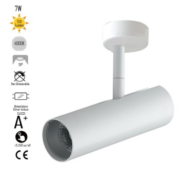 Verstellbarer LED-Deckenstrahler aus weißem Aluminium, integrierte COB-LED A+, natürliches Licht K 7 W