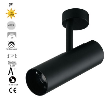 Verstellbarer LED-Deckenstrahler aus schwarzem Aluminium, integrierte COB-LED A+, natürliches Licht K 7 W
