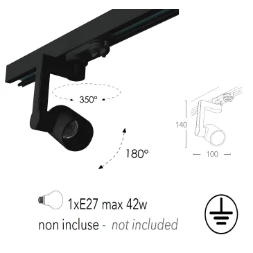 Express LED-Schienenstrahler mit Dreiphasenadapter, schwarzer E27-Anschluss, max. 42 W