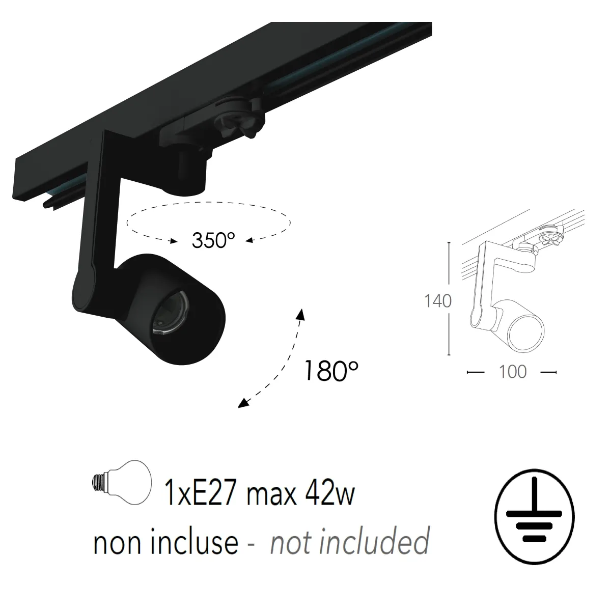 Proiettore faro binario Express led con adattatore trifase attacco E27 nero max 42 W