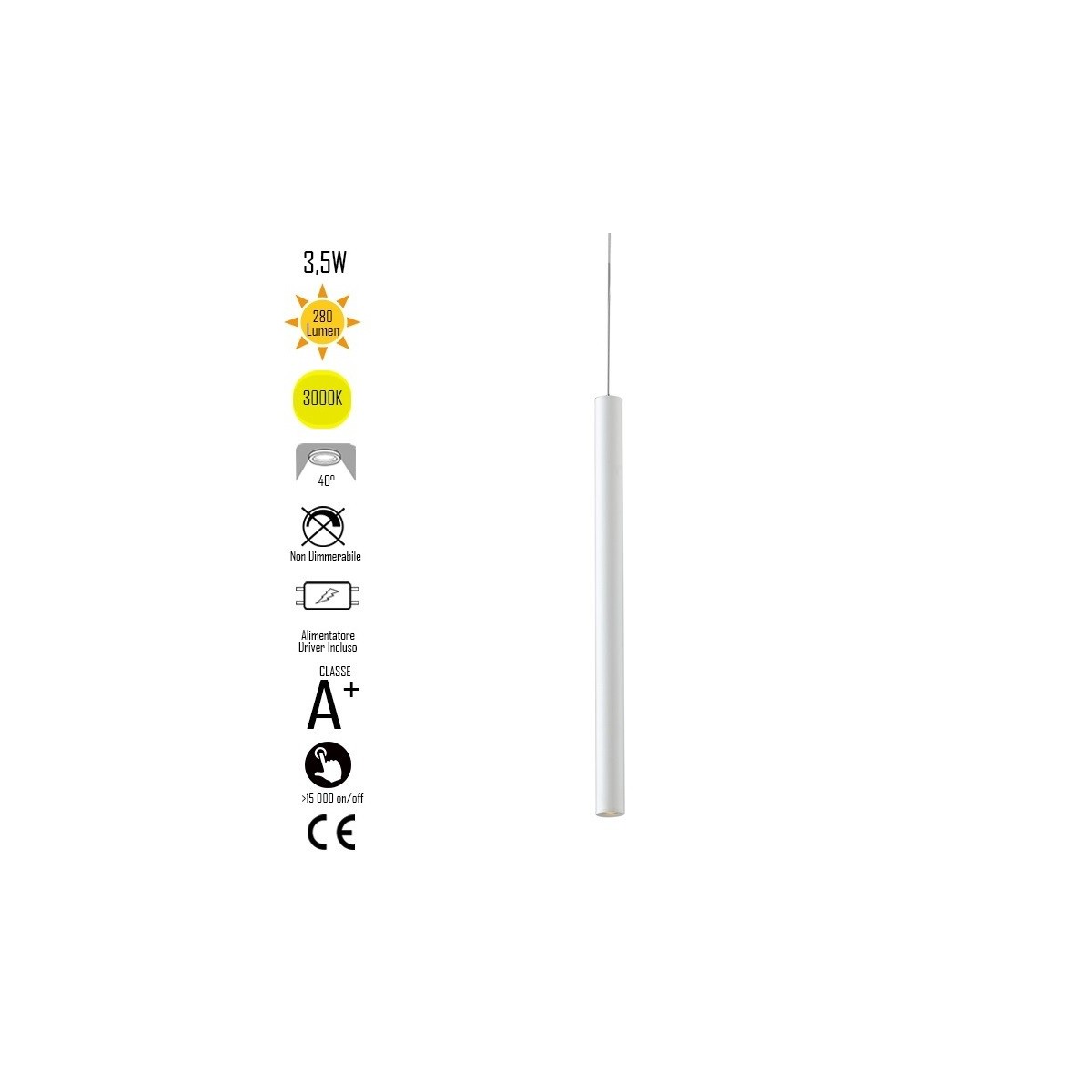 Lustre à suspension OBOE en tube blanc triphasé aluminium Led Cob 3000K