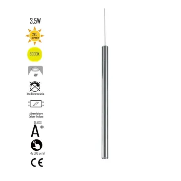 Lampadario da soffitto sospensione OBOE in alluminio tubo cromato trifase Led Cob 3000K