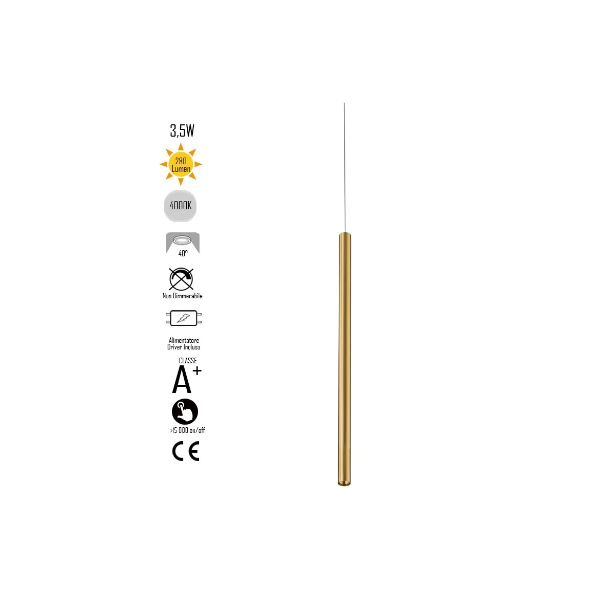 Lustre à suspension OBOE en tube or triphasé aluminium Led Cob 4000K
