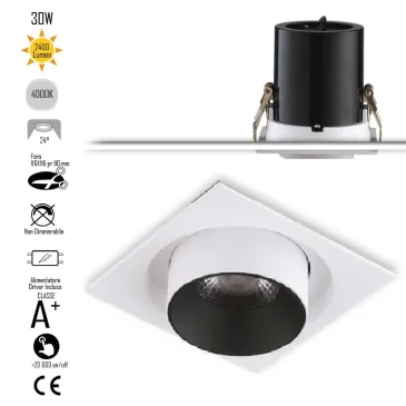 Lampada da incasso orientabile bianco e interno nero LED COB 4000K1x30W