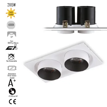 Spot encastré orientable 2 x 15 W, blanc | Mondialshop