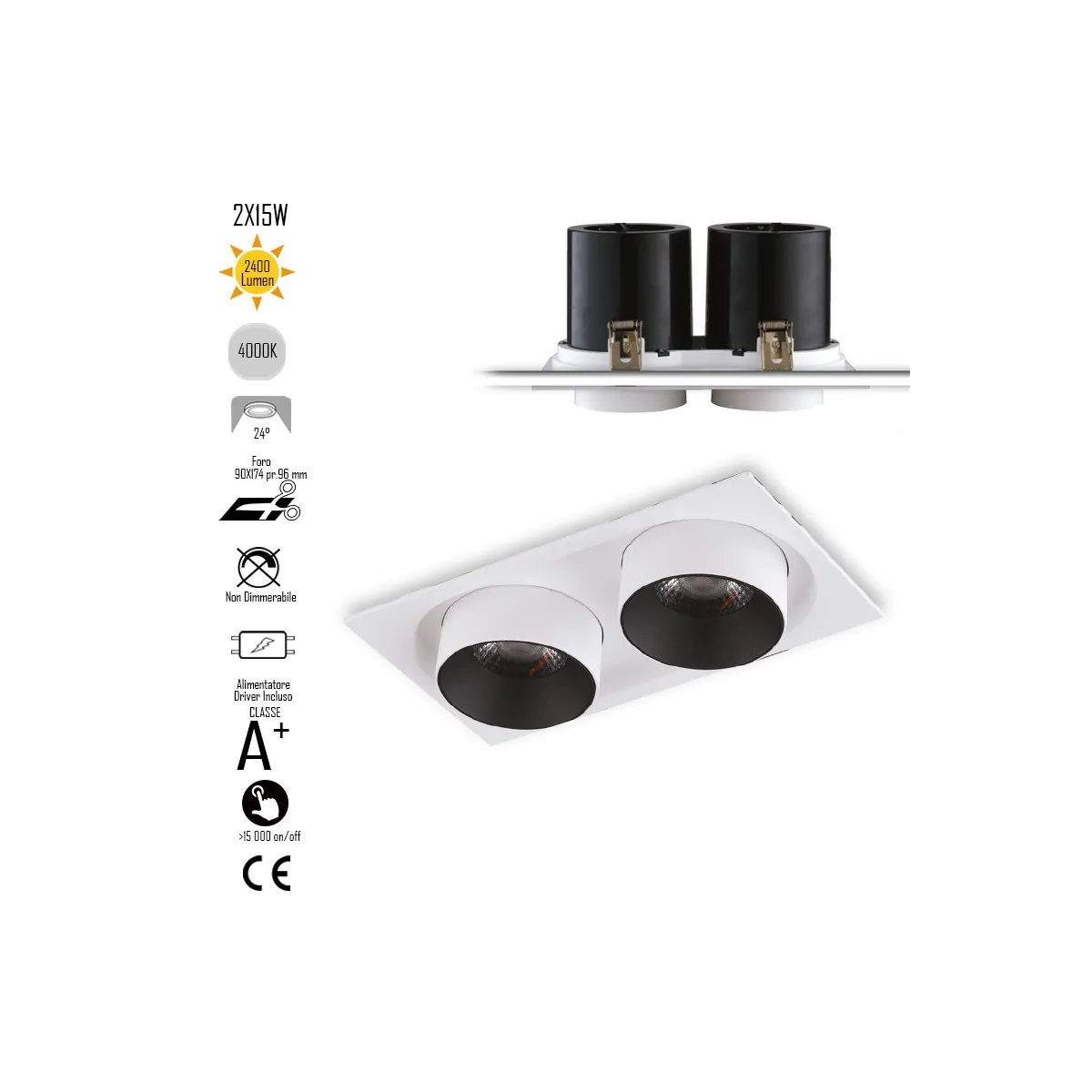 2x15W Verstellbare Einbaustrahler, Weiß | Mondialshop